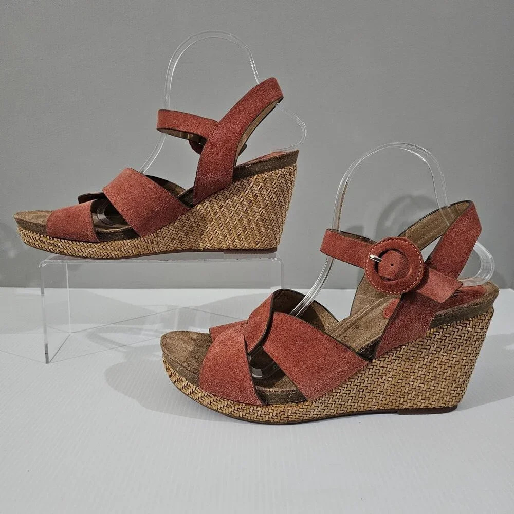 Sofft Casidy Wedge Platform Sandal Womens 11 Coral Orange Suede Jute Chunky - Picture 2 of 15